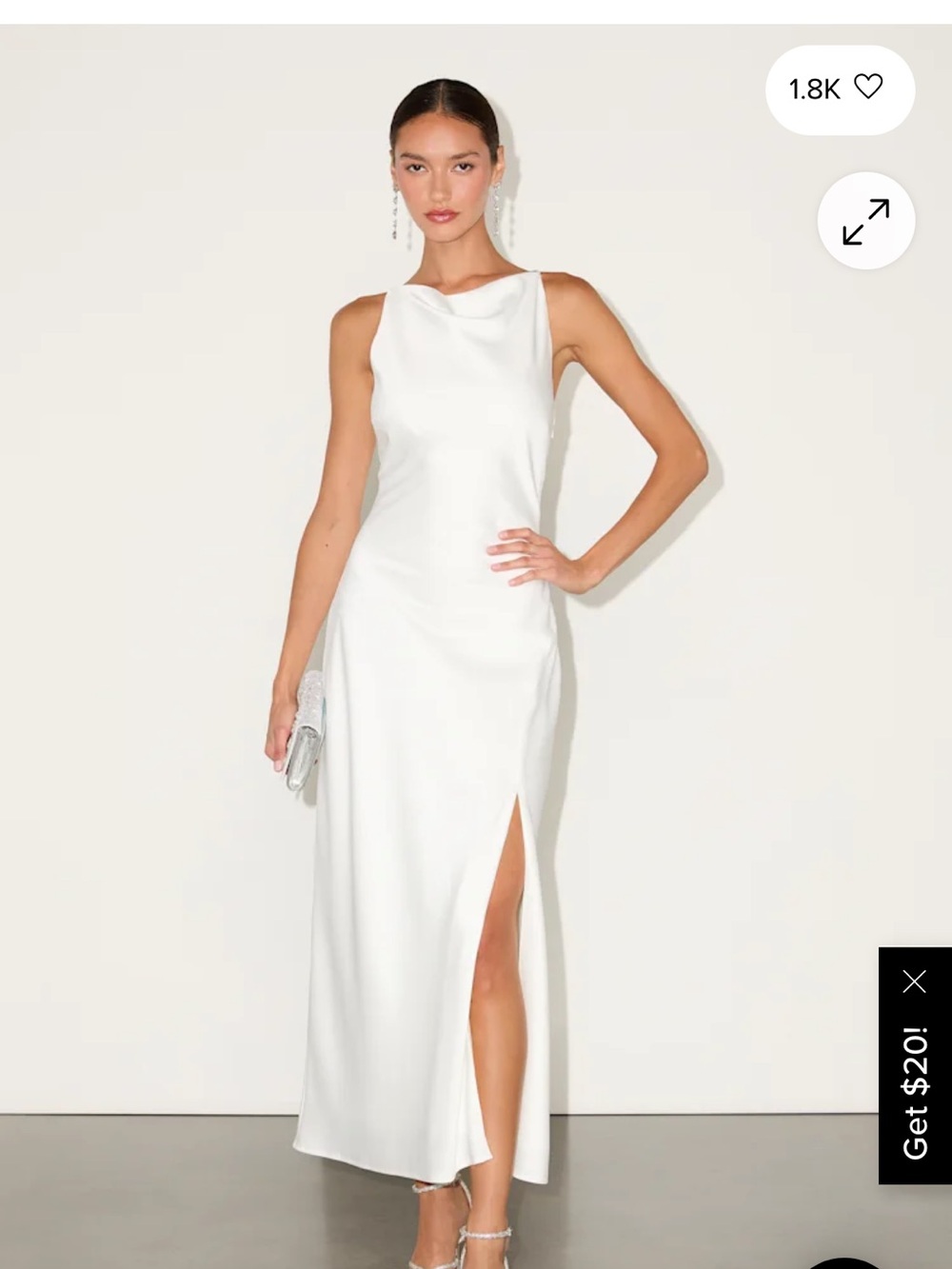 Lulu's White Sleeveless Cowl Neck Maxi Dress with Slit